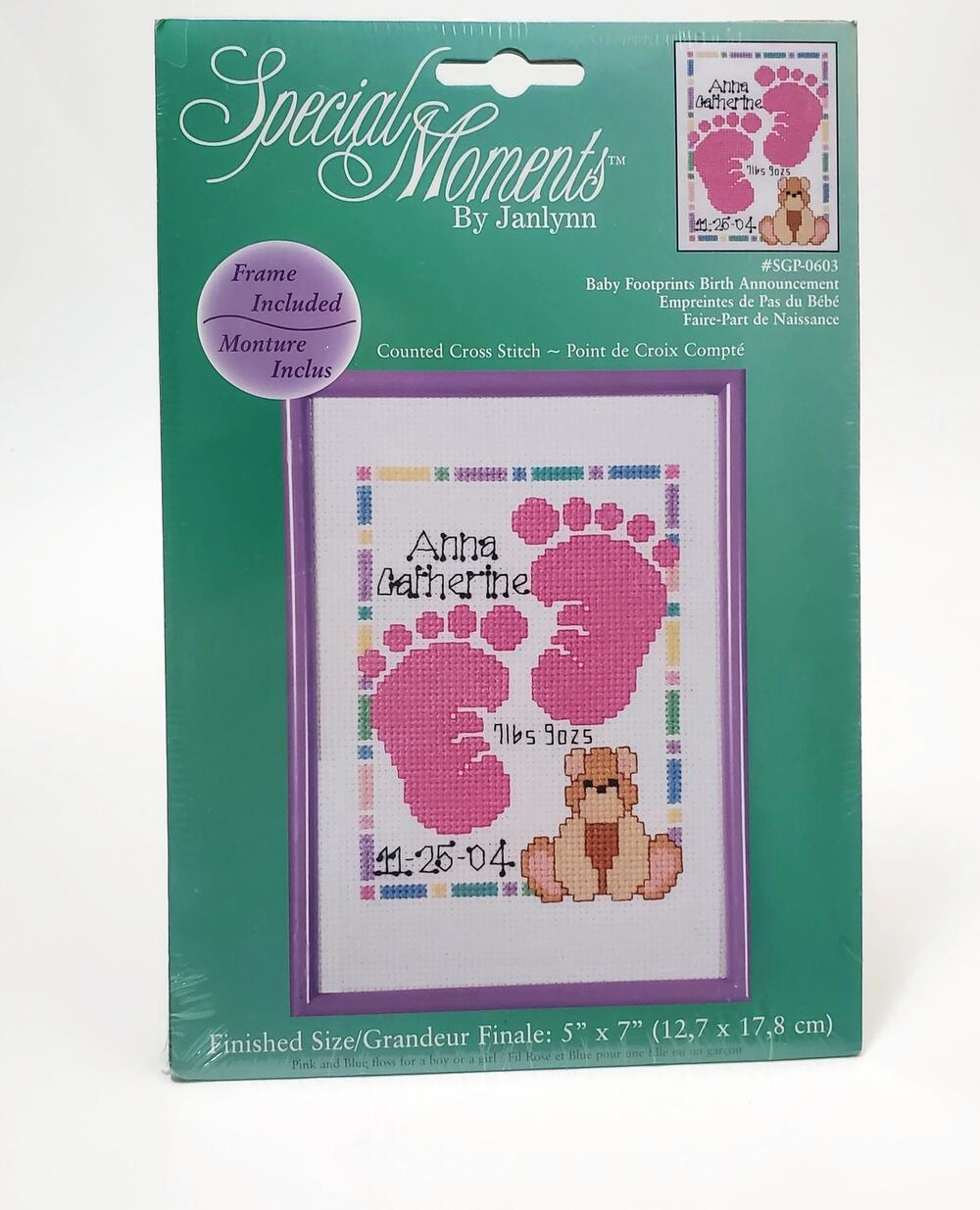 Special Moments by Janlynn Baby Footprints Birth Announcement Cross Stitch Kit
